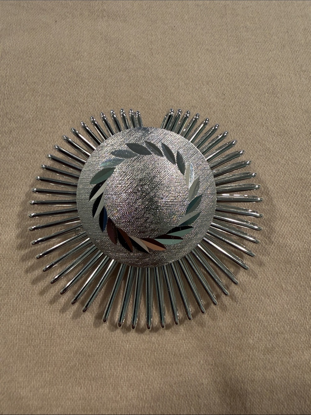 Silver Tone Sunburst Decorative Scarf Clip
